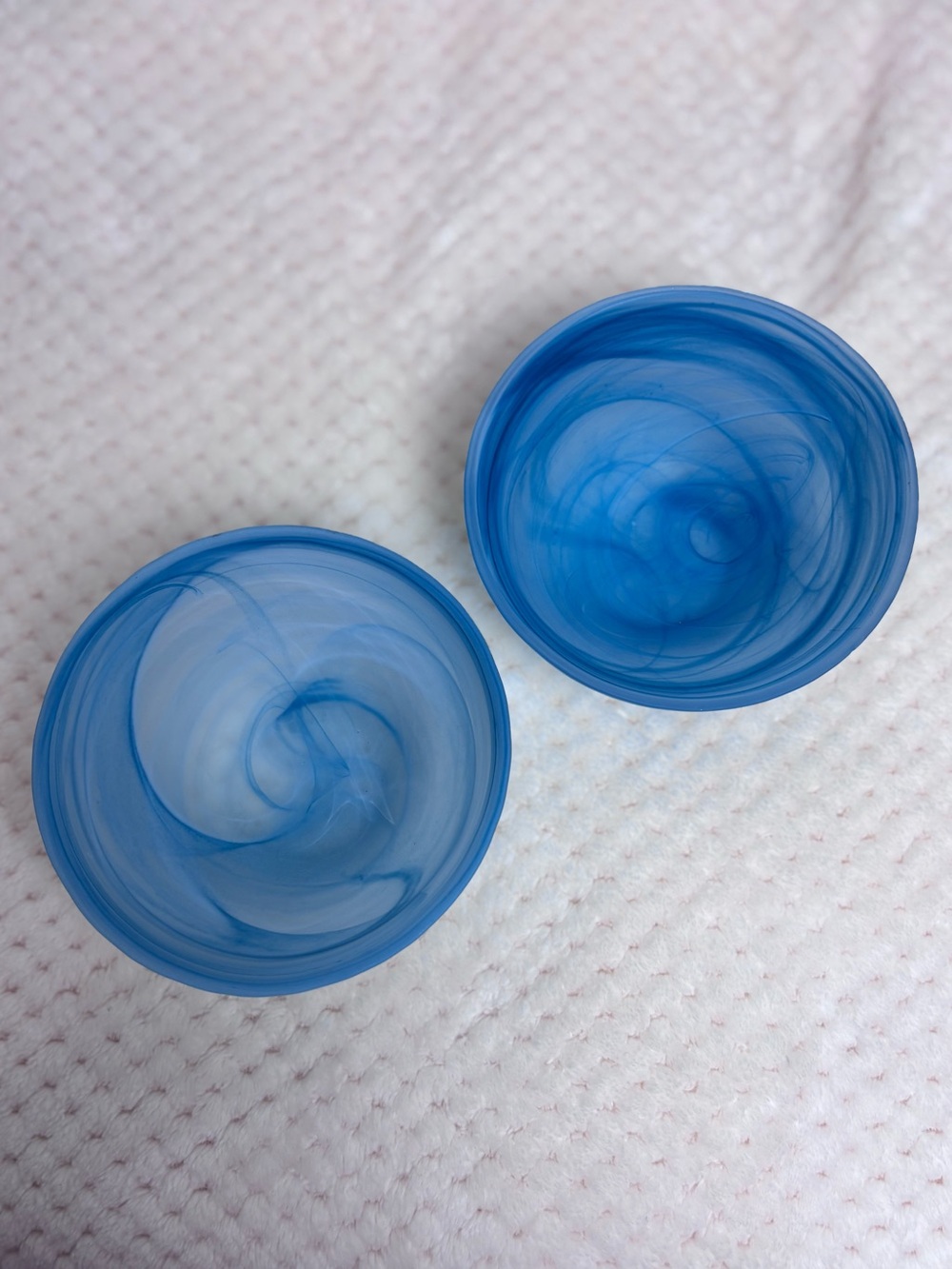 Alabaster Glass Bowls (2); Swirl Finish in Turquoise and Aqua